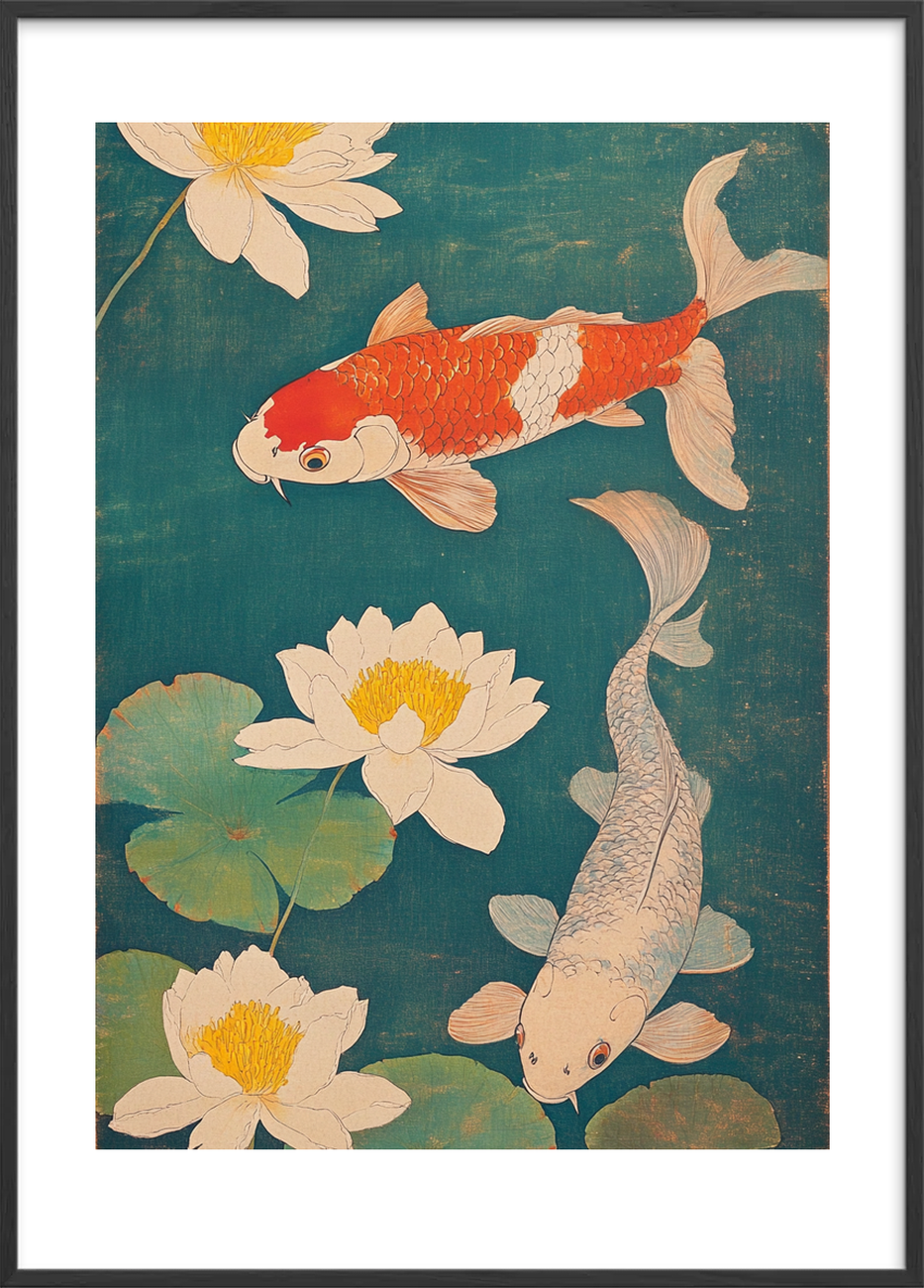 Vandets omgang med kobber og perlemor - Black Frame, With White Border