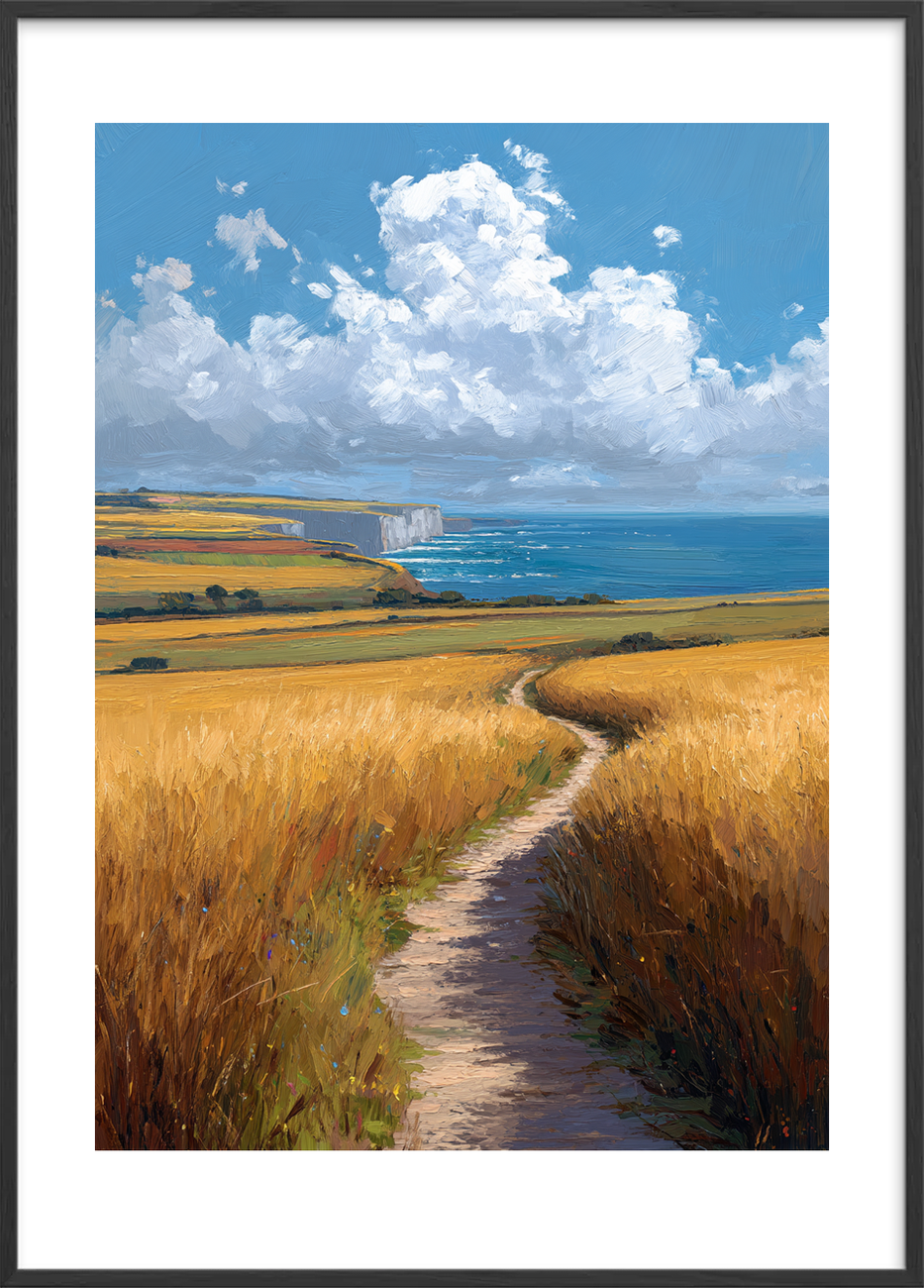 Havets hvisken langs stien - Black Frame, With White Border