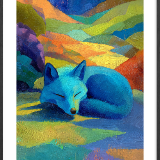 Blå rævs stille symfoni - Black Frame, With White Border