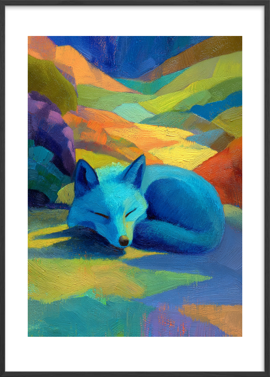 Blå rævs stille symfoni - Black Frame, With White Border