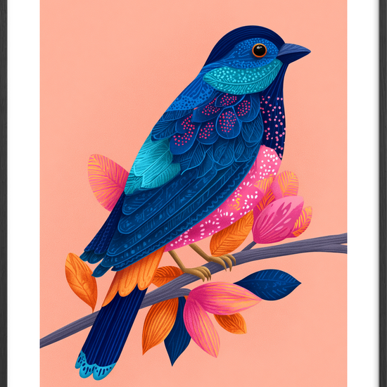 Blå fjer hvisker melodier - Black Frame, With White Border