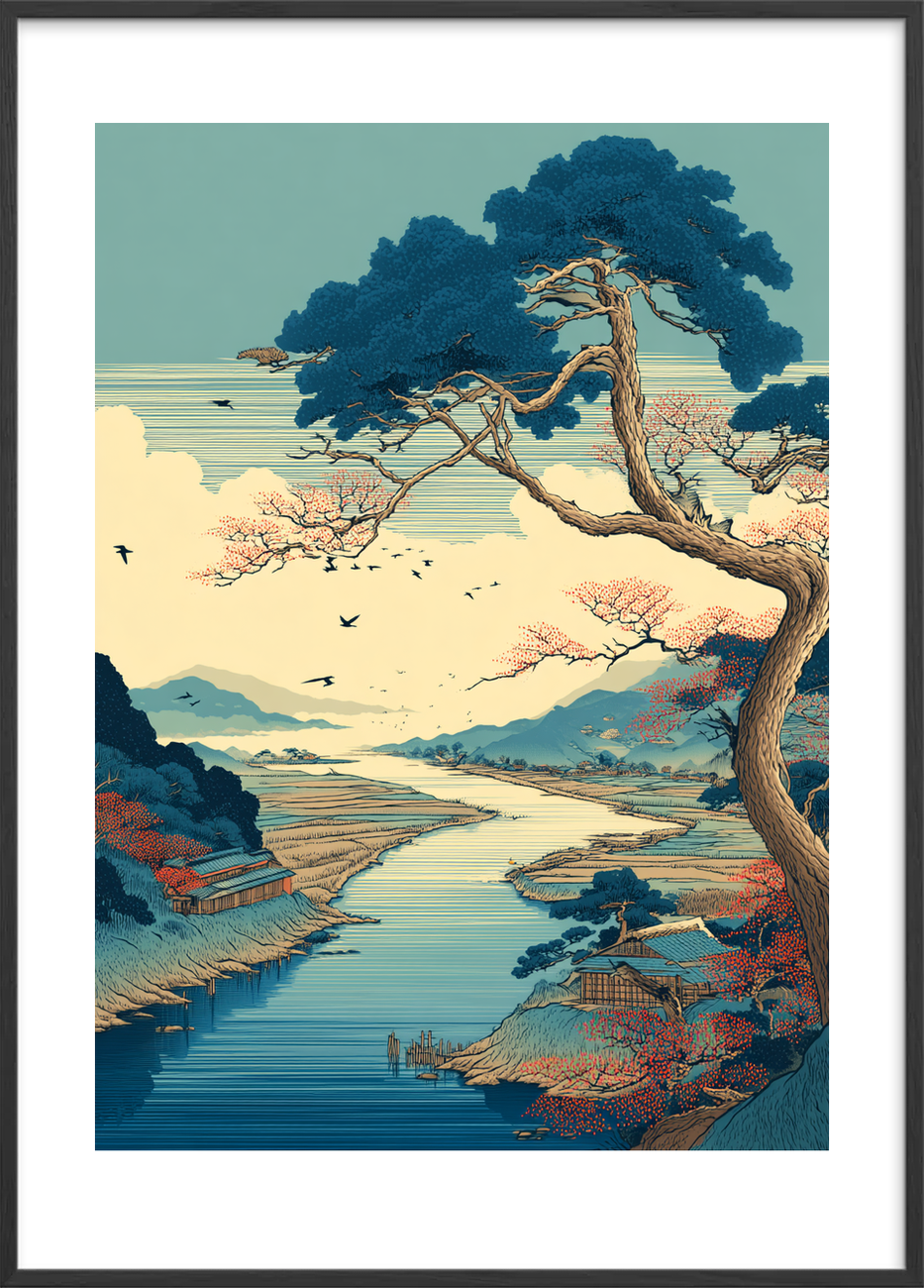 Vindens sang over floden - Black Frame, With White Border