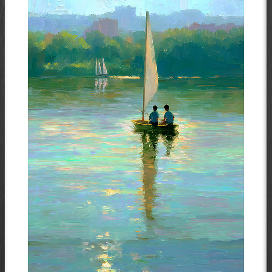 Stille bølgesang på vandet - Black Frame, With White Border