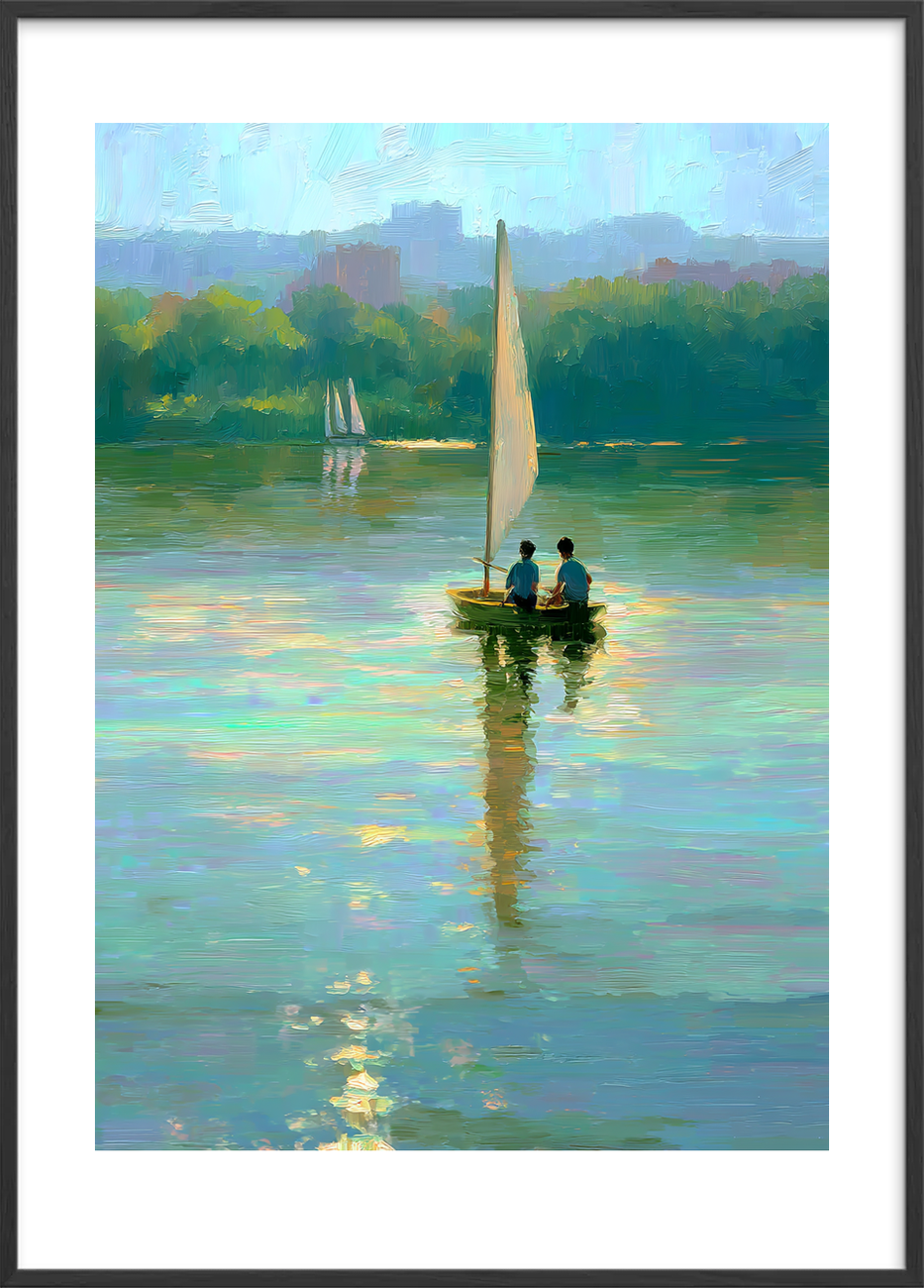 Stille bølgesang på vandet - Black Frame, With White Border