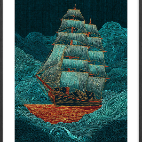 Havets hvisken under sejl - Black Frame, With White Border