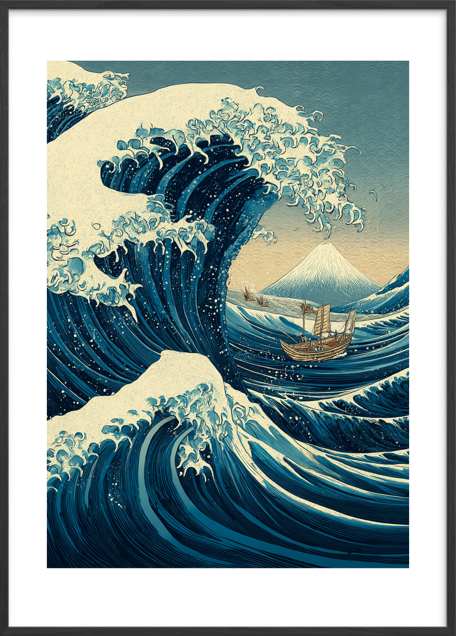 Bølgens brøl i mørket - Black Frame, With White Border