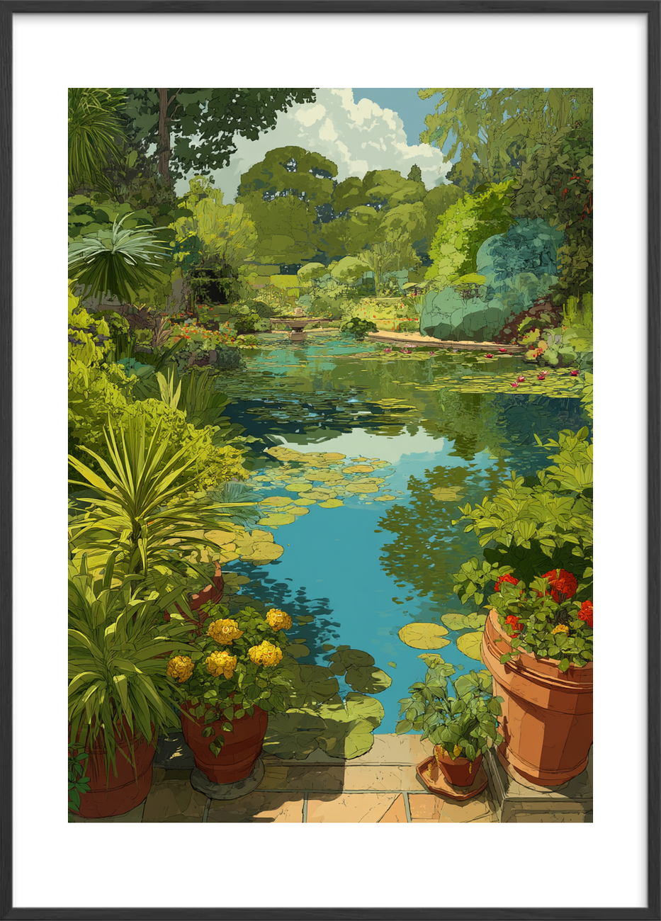 Vandets hvisken ved dammen - Black Frame, With White Border