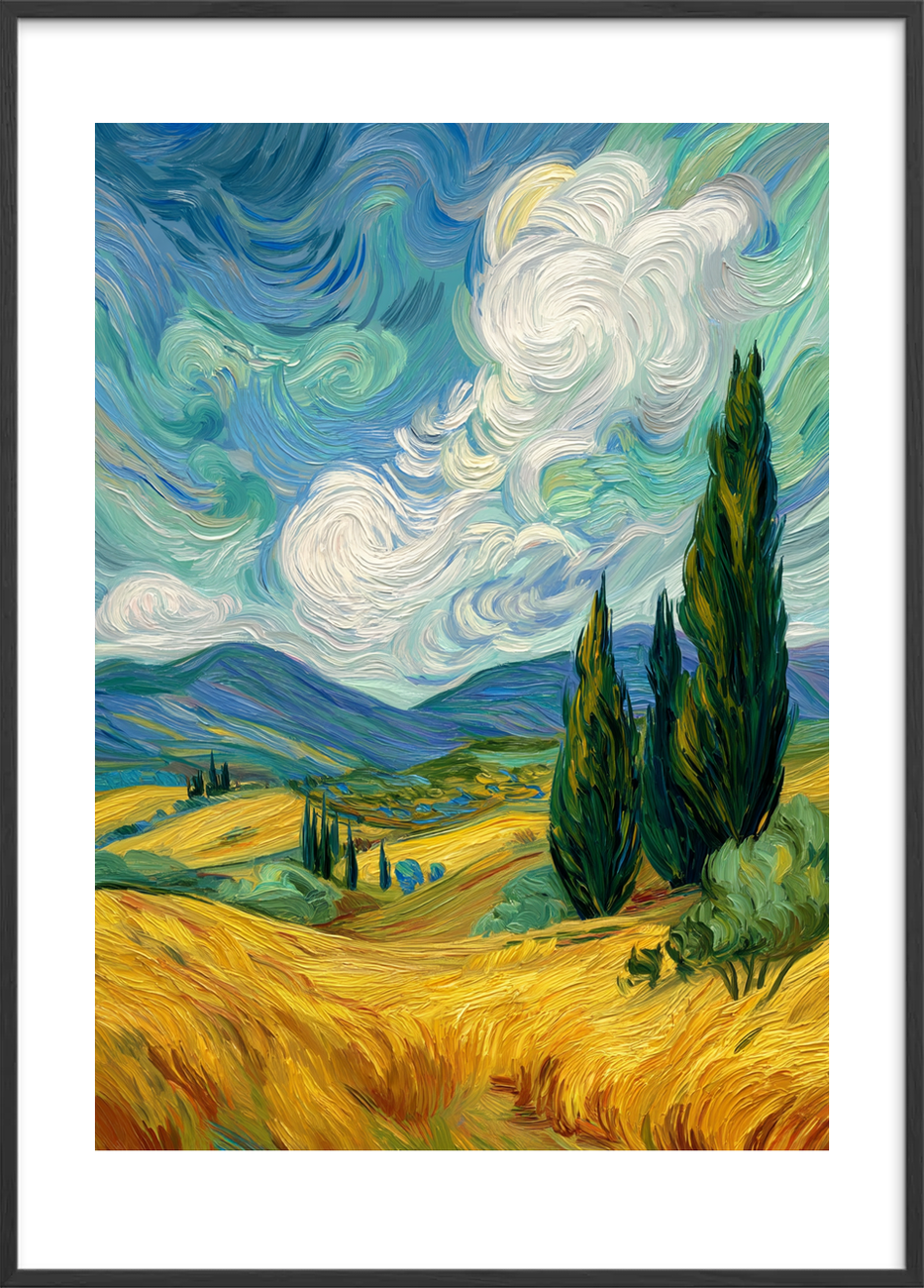 Vindens sang i gyldent hav - Black Frame, With White Border