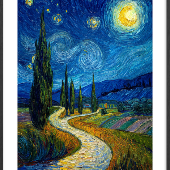 Nattens hvisken langs stien - Black Frame, With White Border