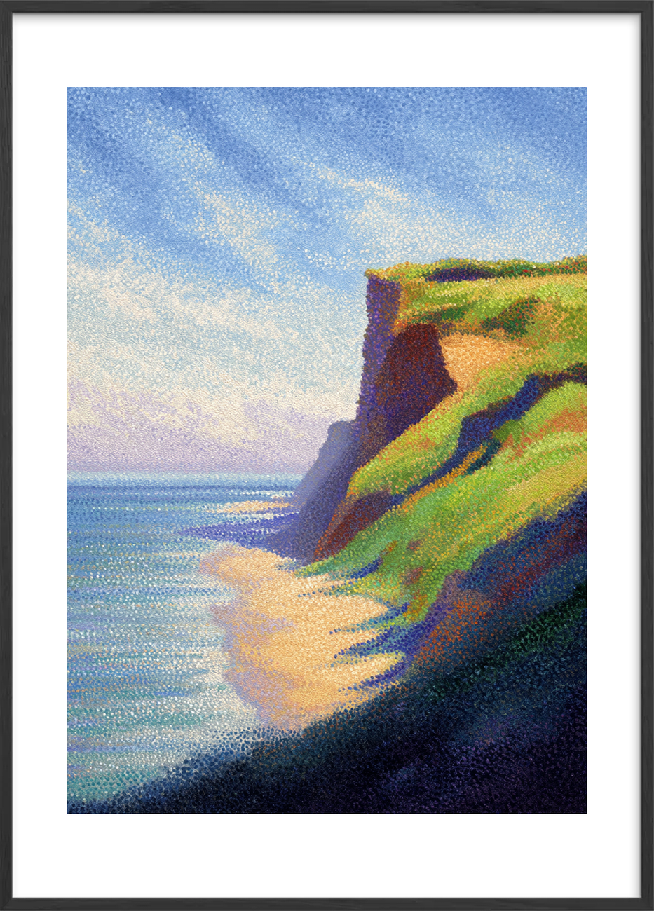 Havets hvisken mod klippekant - Black Frame, With White Border