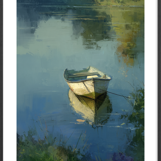 Bådens hvisken i morgendisen - Black Frame, With White Border