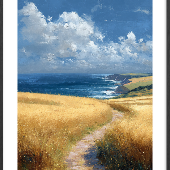 Havets hvisken over marker - Black Frame, With White Border