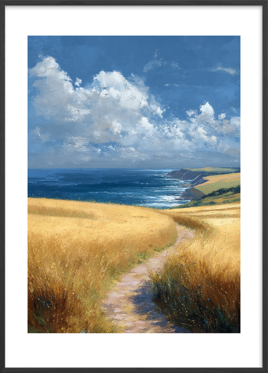 Havets hvisken over marker - Black Frame, With White Border