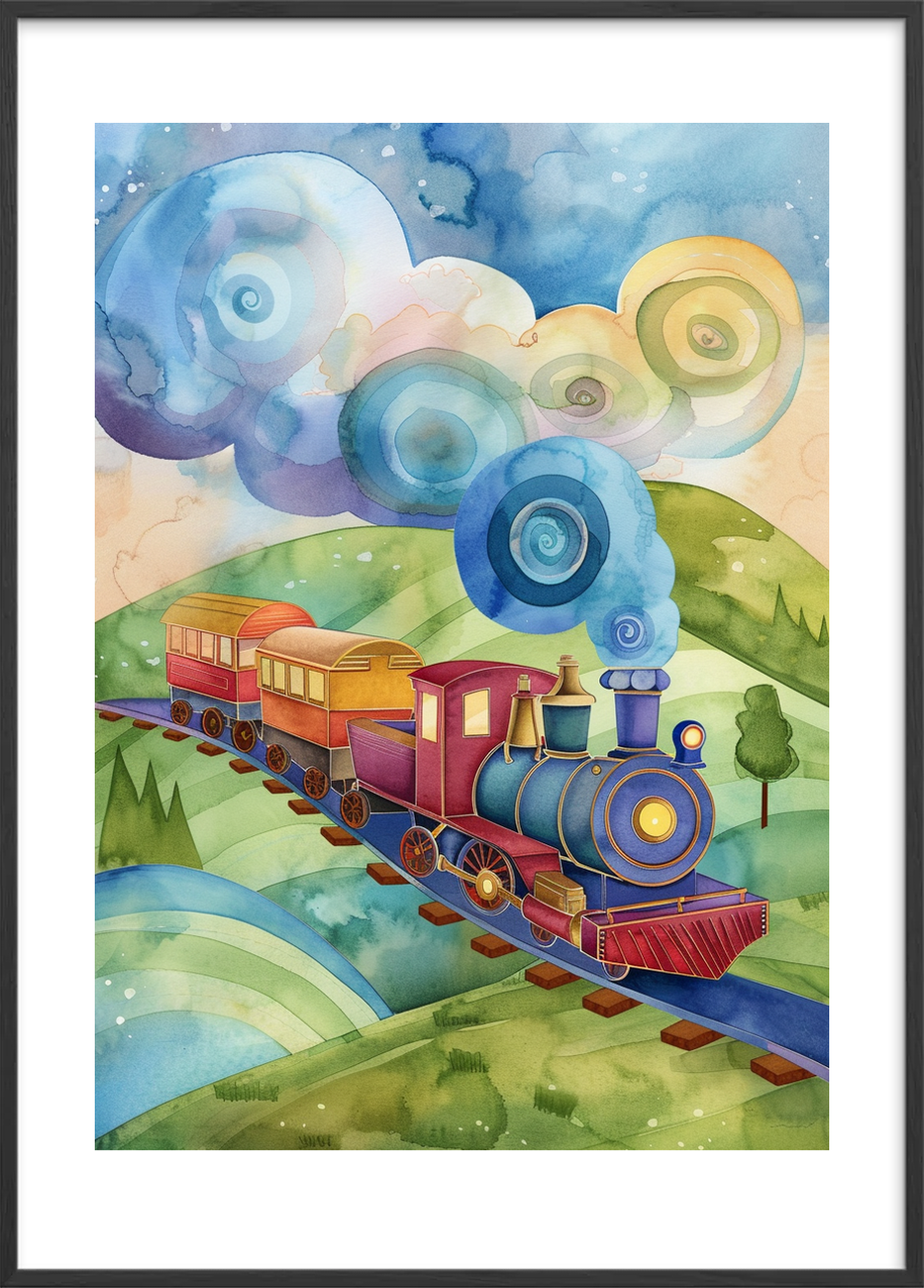 Togets blå hvisken - Black Frame, With White Border