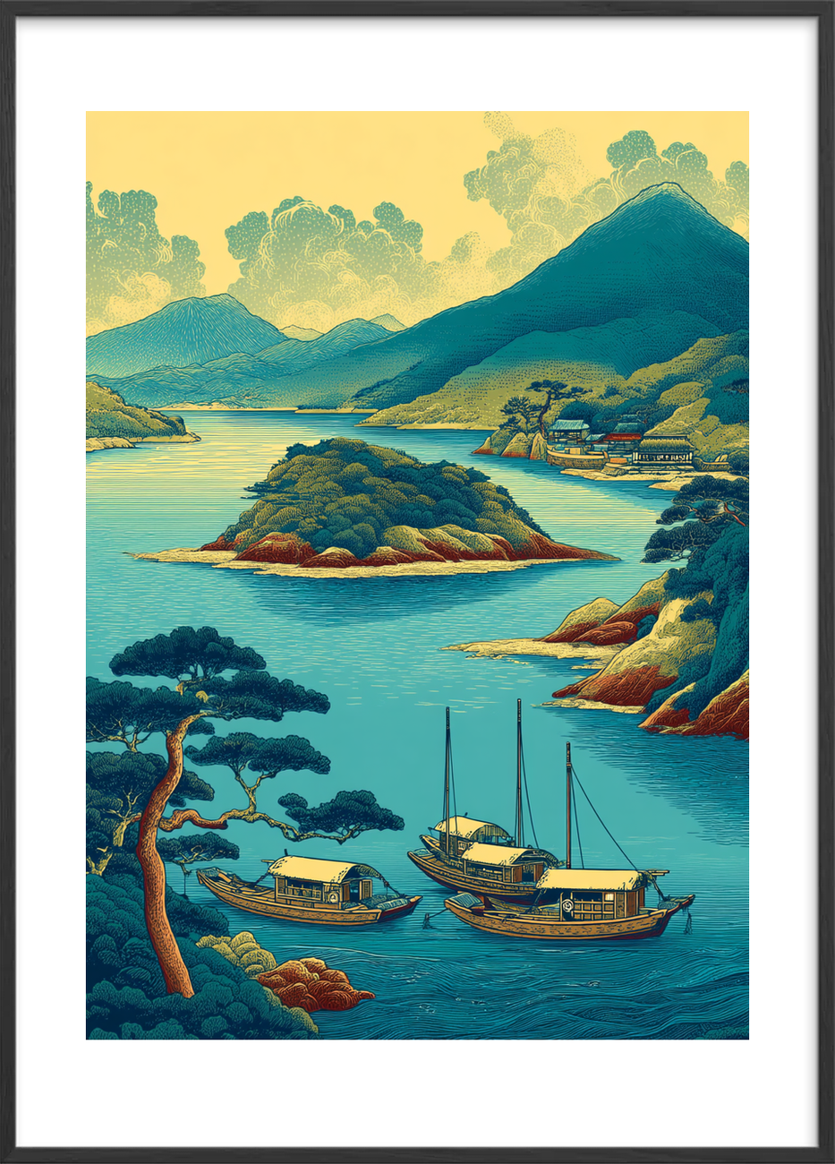 Havnens stille hjerteslag - Black Frame, With White Border