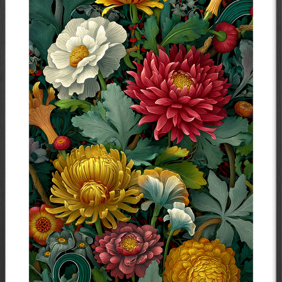 Hviskende blomsternes symfoni - Black Frame, With White Border