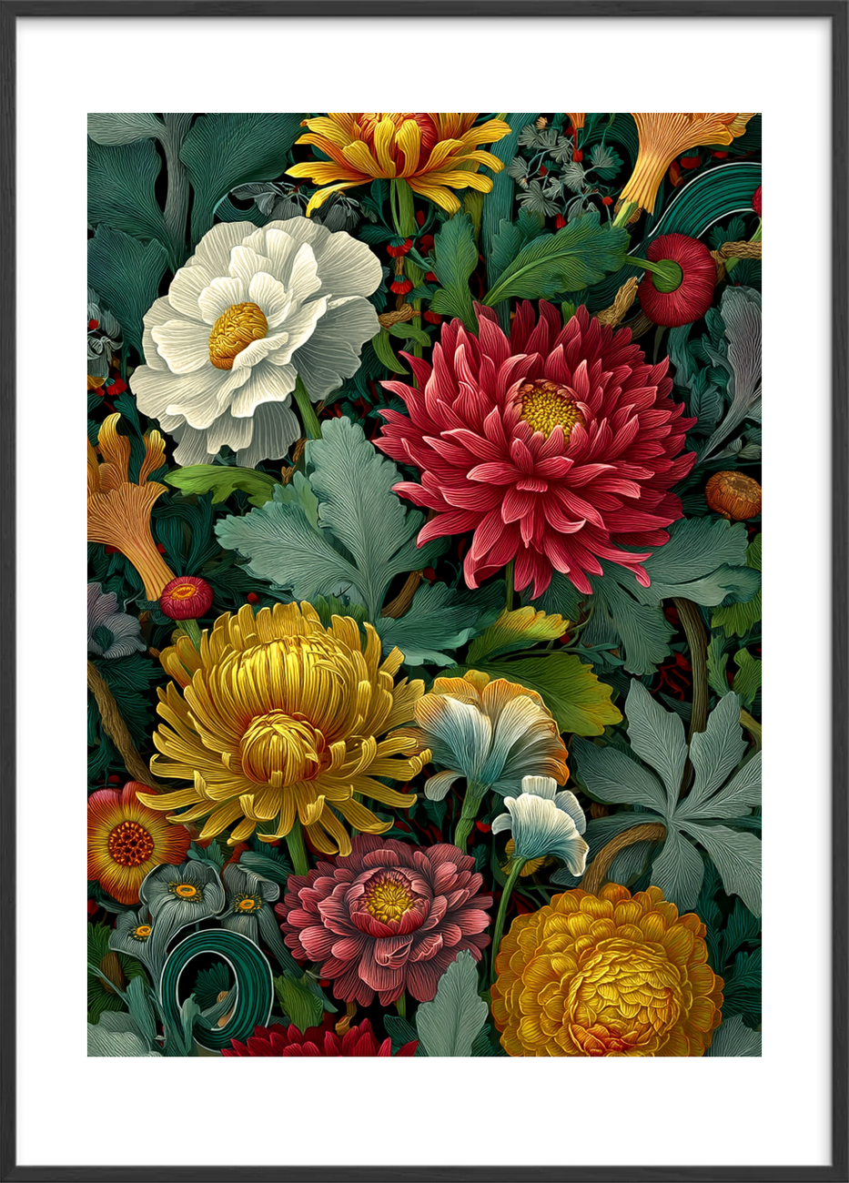 Hviskende blomsternes symfoni - Black Frame, With White Border