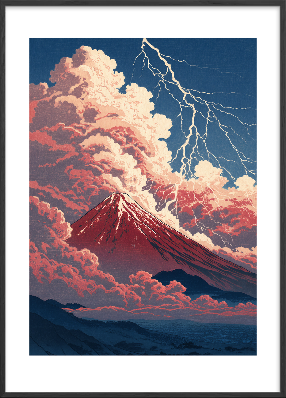 Tordenens hvisken over bjerget - Black Frame, With White Border