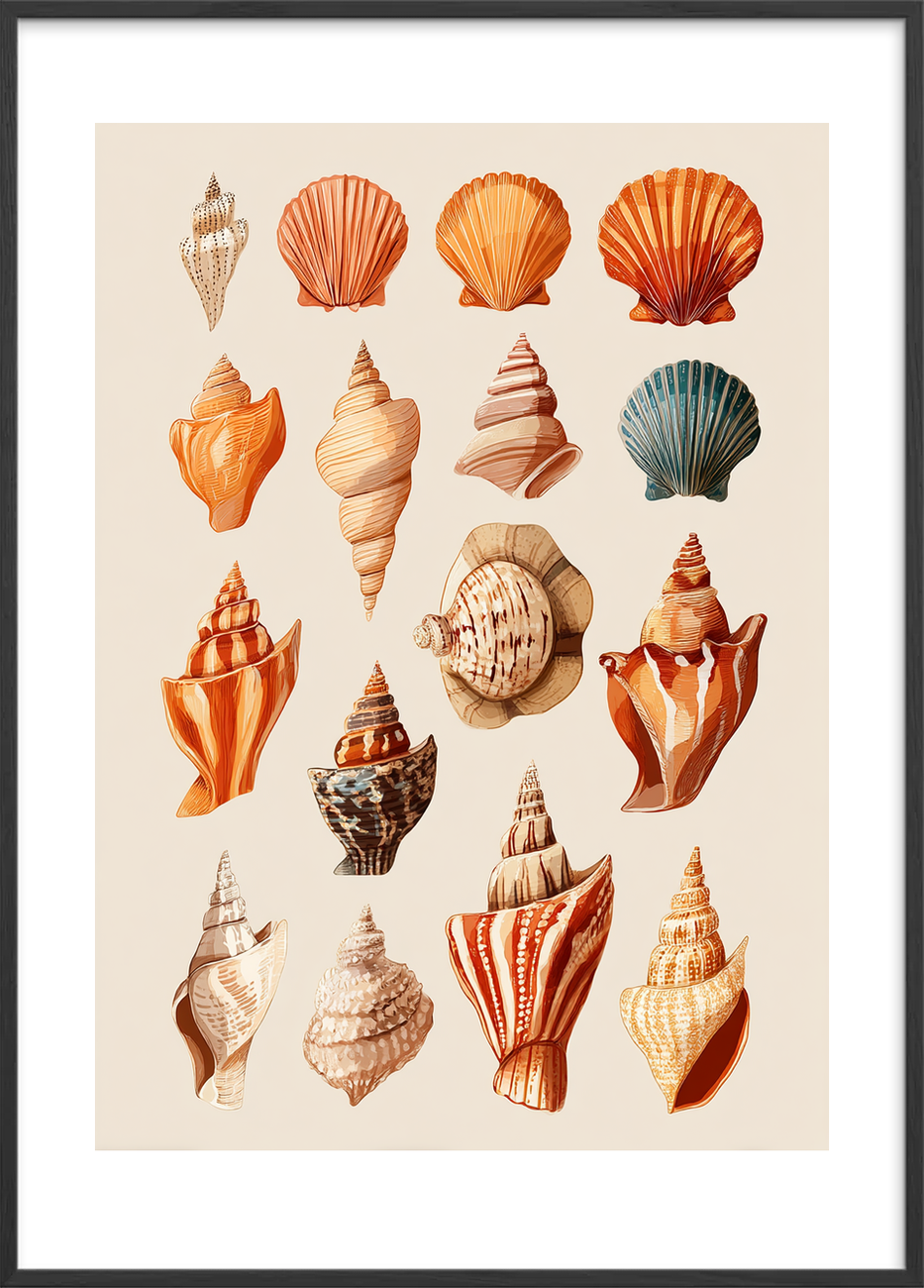 Havets hvisken i skaller - Black Frame, With White Border