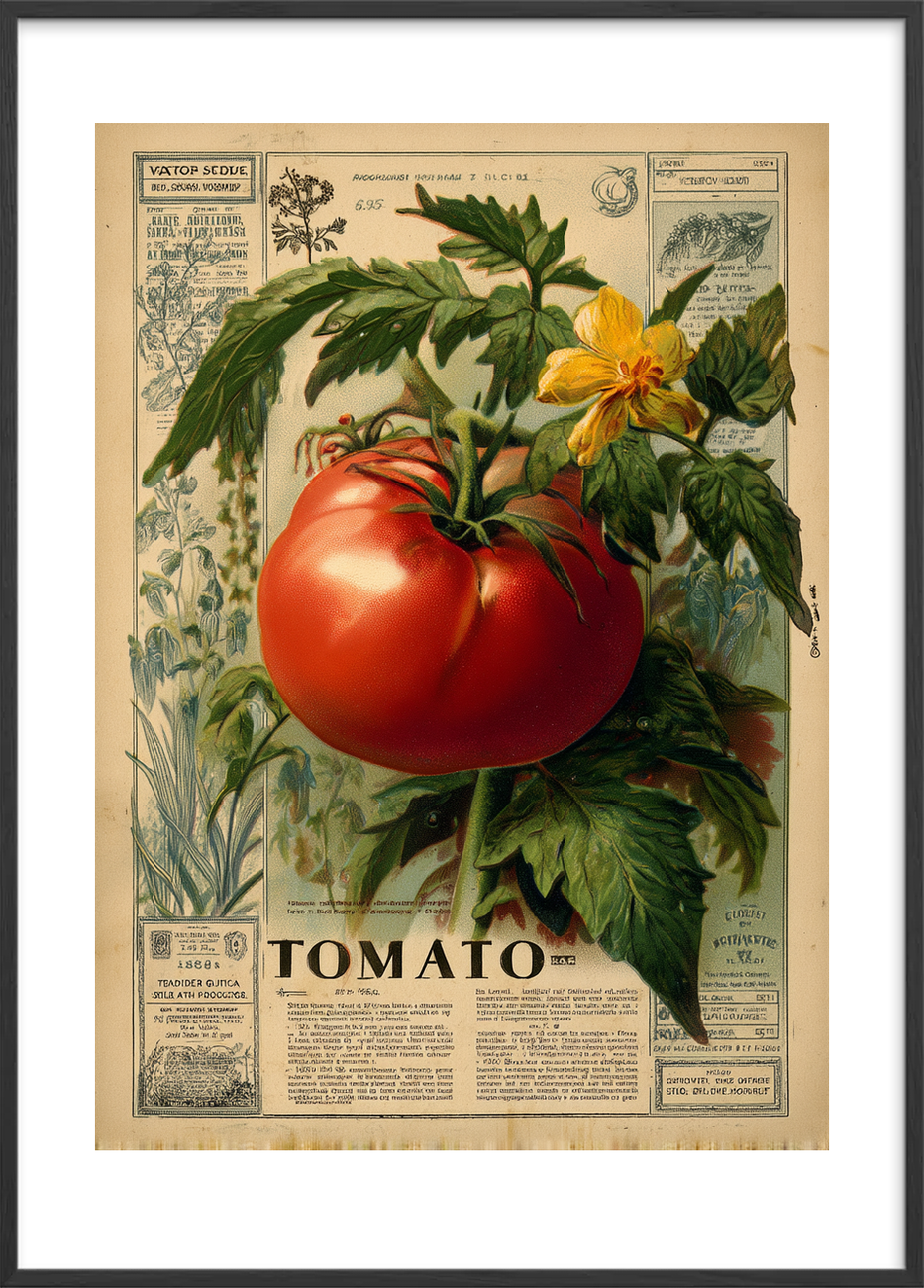 Smagen af solmoden tomat - Black Frame, With White Border