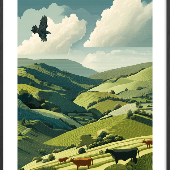 Skyernes hvisken over dalen - Black Frame, With White Border