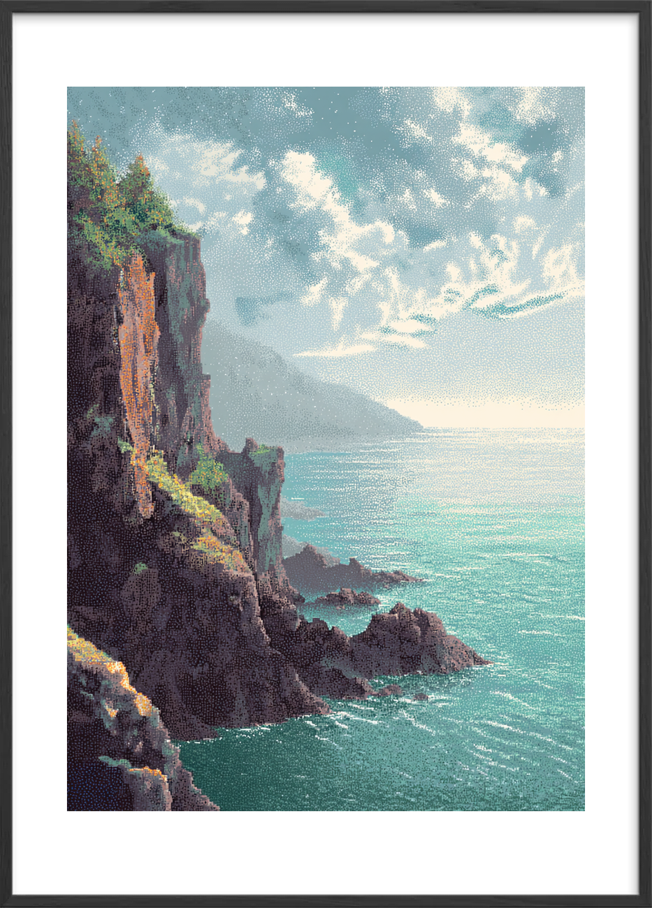 Havets hvisken mod klippen - Black Frame, With White Border