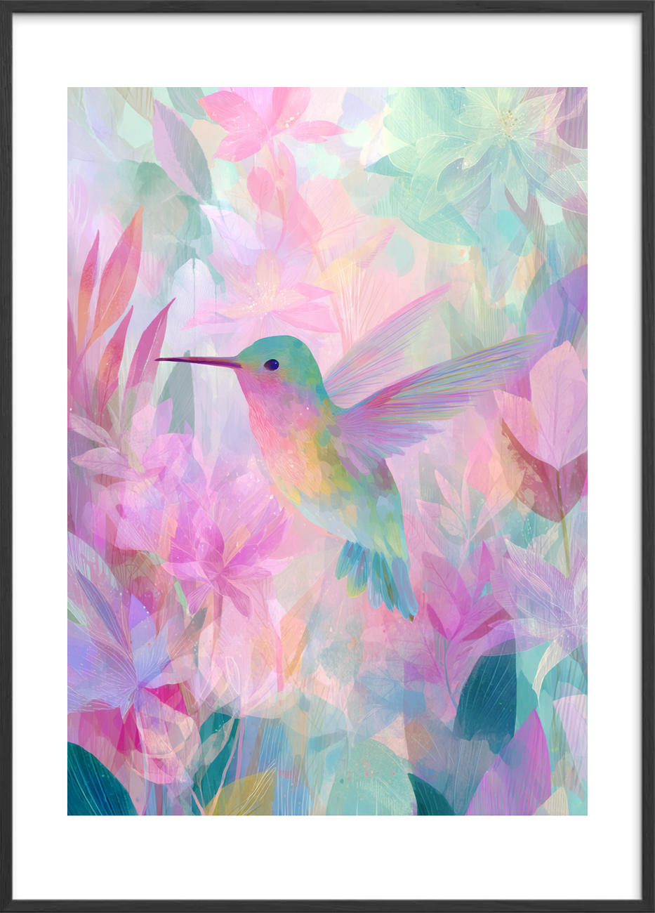 Kolibriens hvisken i farver - Black Frame, With White Border