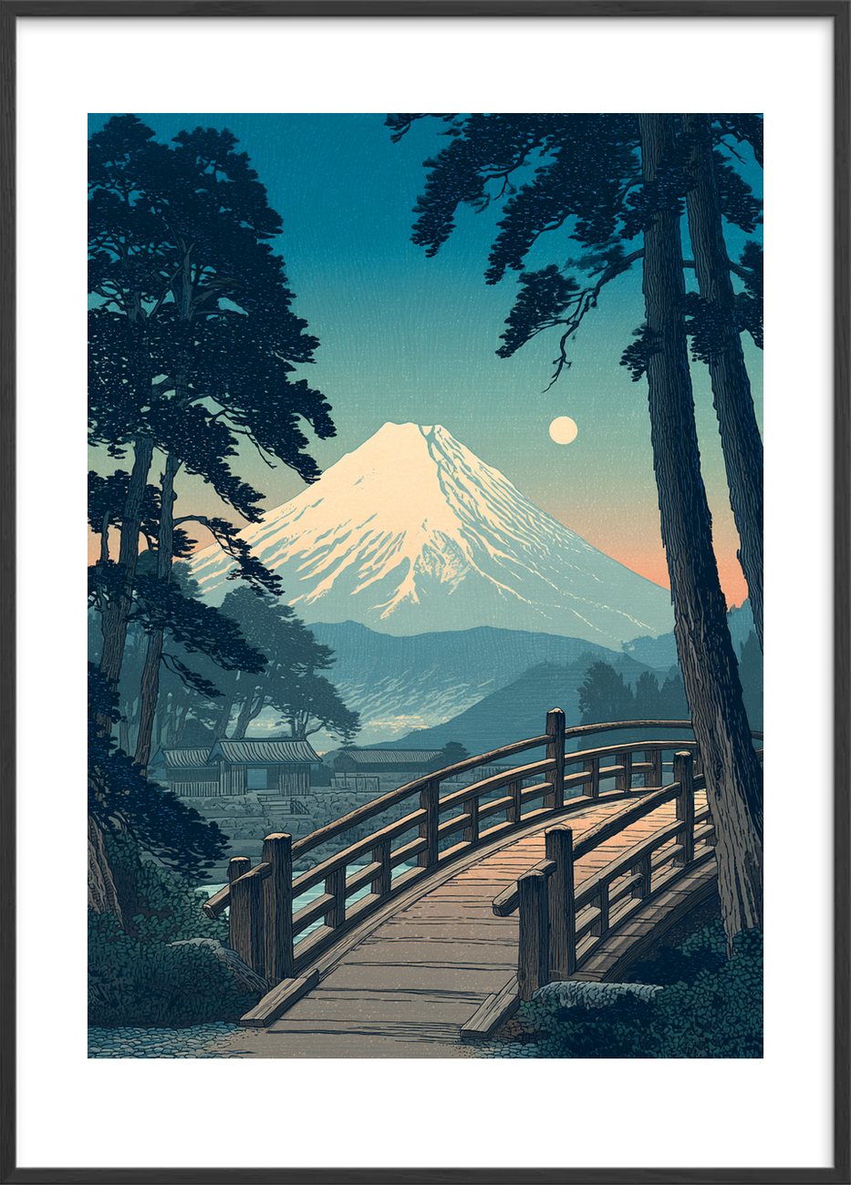 Broens hvisken mod månen - Black Frame, With White Border