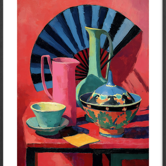 Syngende porcelæn i rødt - Black Frame, With White Border