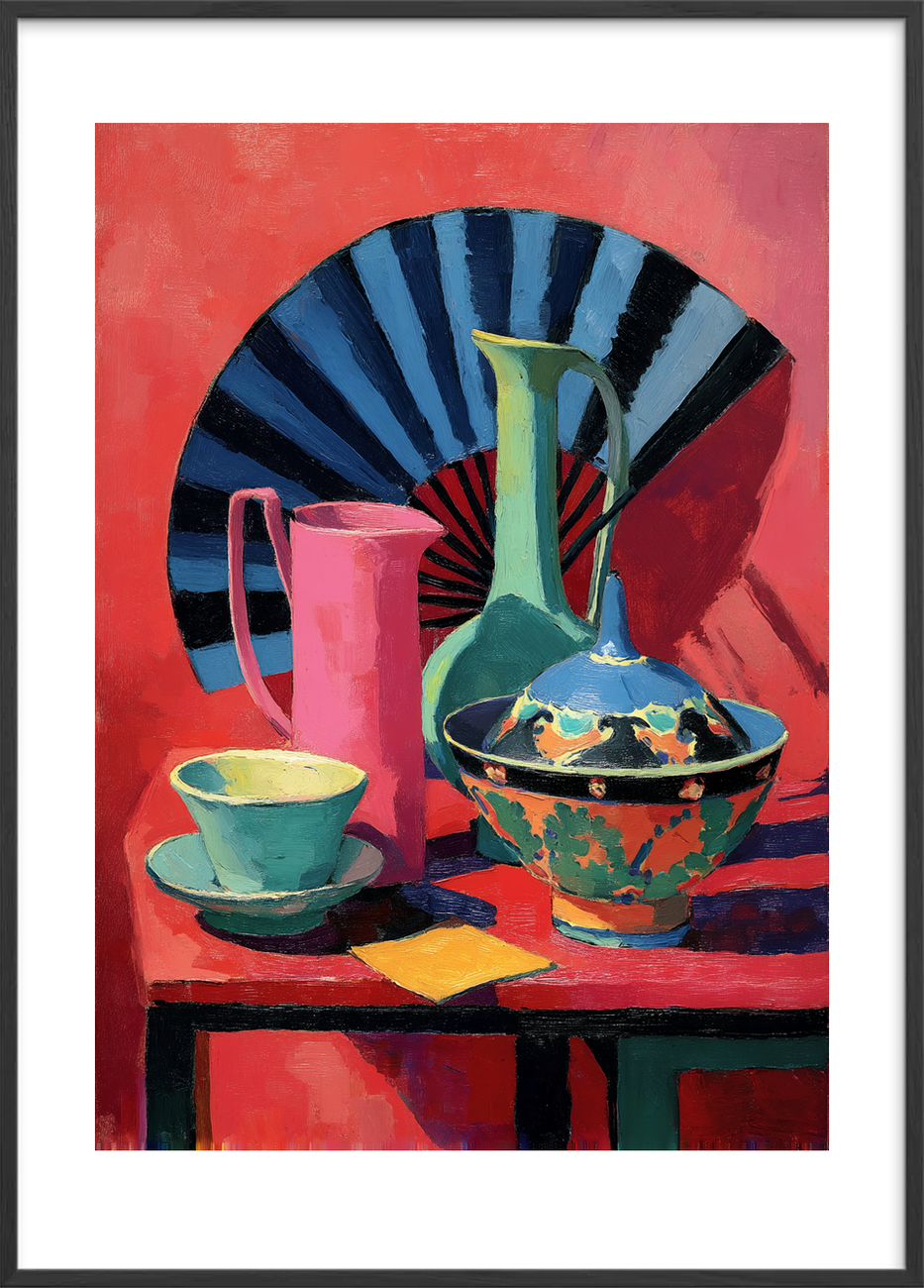 Syngende porcelæn i rødt - Black Frame, With White Border