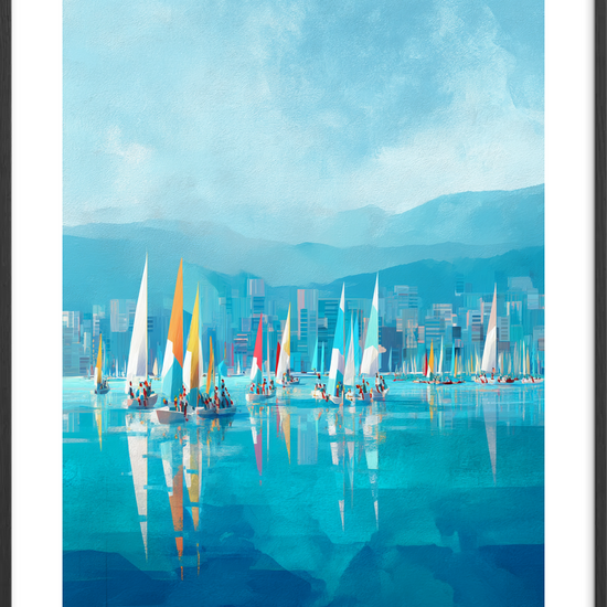 Havets blå hvisken - Black Frame, With White Border