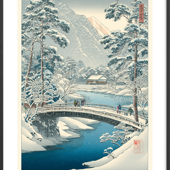 Knitrende kulde på broen - Black Frame, With White Border