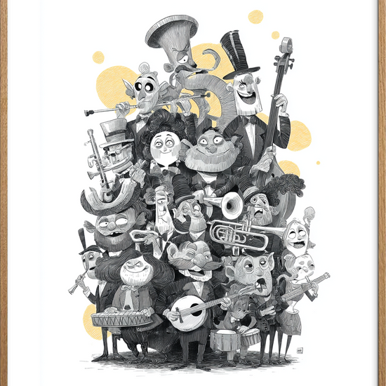 Lyden af smilende instrumenter - Oak Frame, With White Border