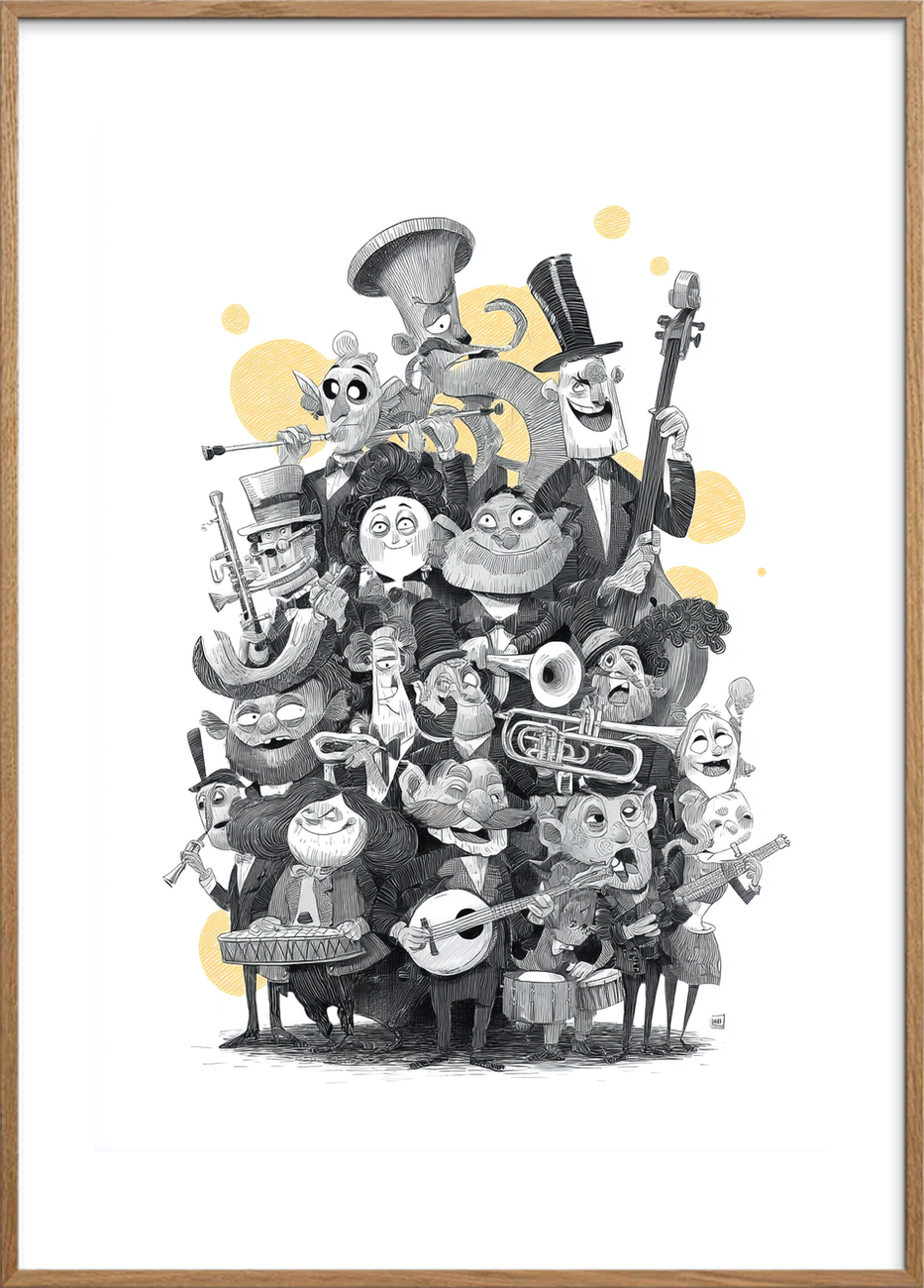 Lyden af smilende instrumenter - Oak Frame, With White Border