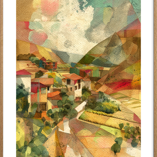 Lyden af fjernt landsbyliv - Oak Frame, With White Border