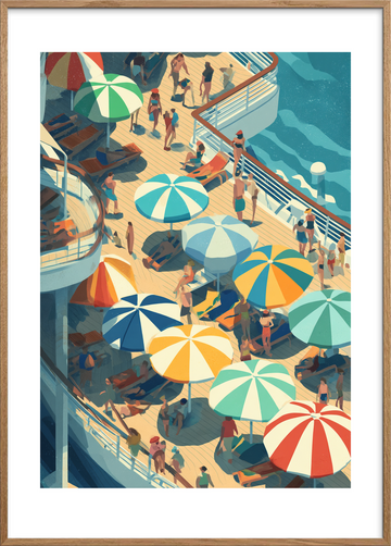 Sommerbrus under farvede parasoller - Oak Frame, With White Border