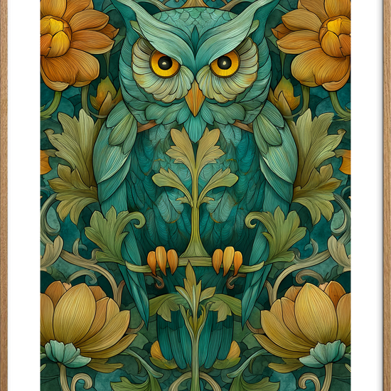 Uglens smaragdklang - Oak Frame, With White Border