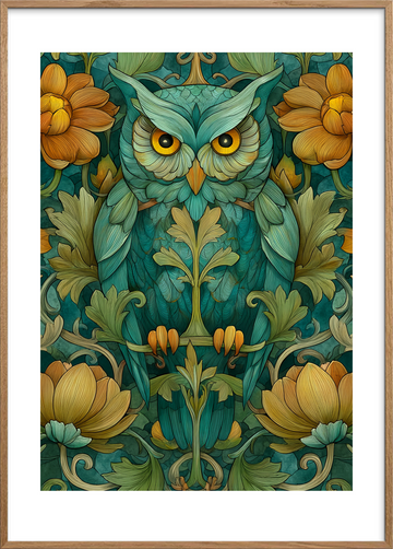 Uglens smaragdklang - Oak Frame, With White Border