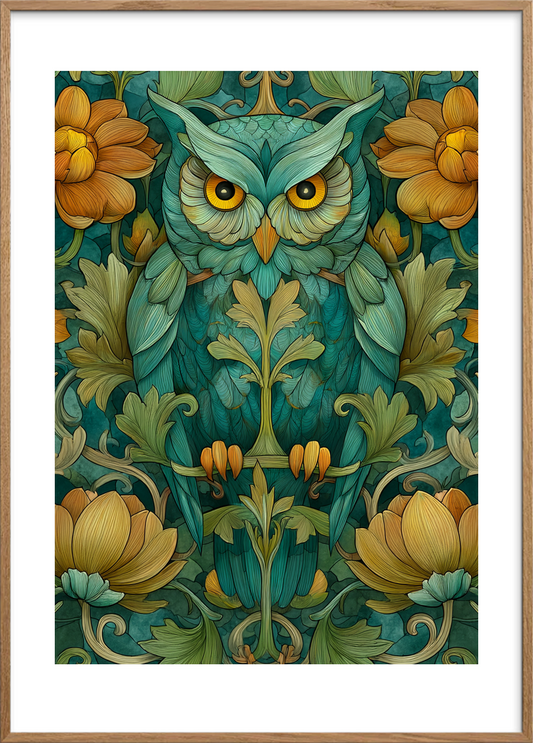 Uglens smaragdklang - Oak Frame, With White Border