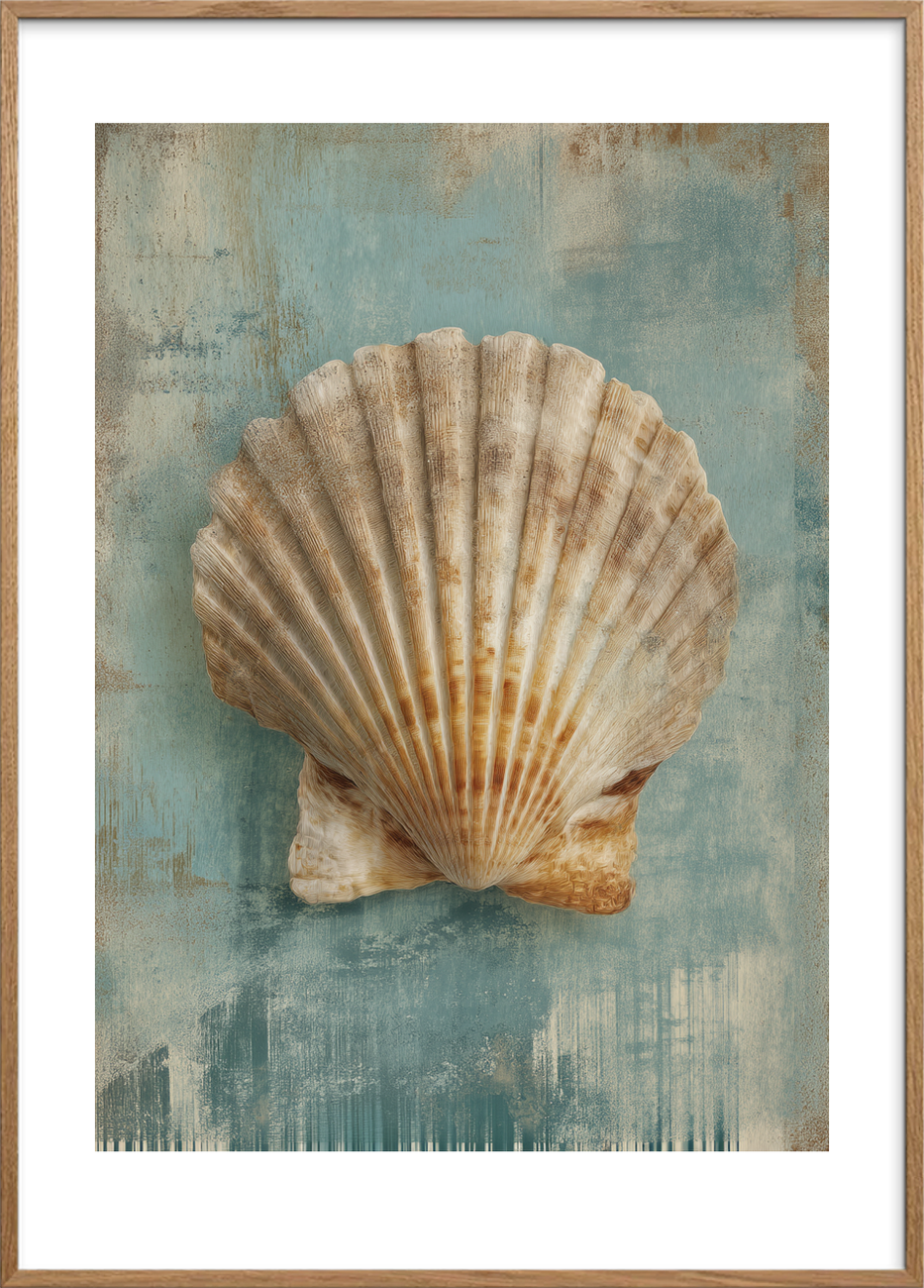 Havsus i kammuslingens skal - Oak Frame, With White Border