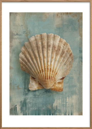 Havsus i kammuslingens skal - Oak Frame, With White Border