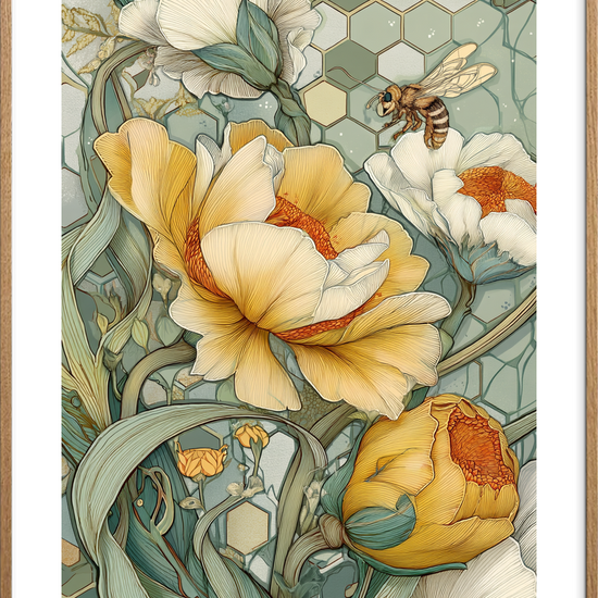 Summen af gyldent silke - Oak Frame, With White Border