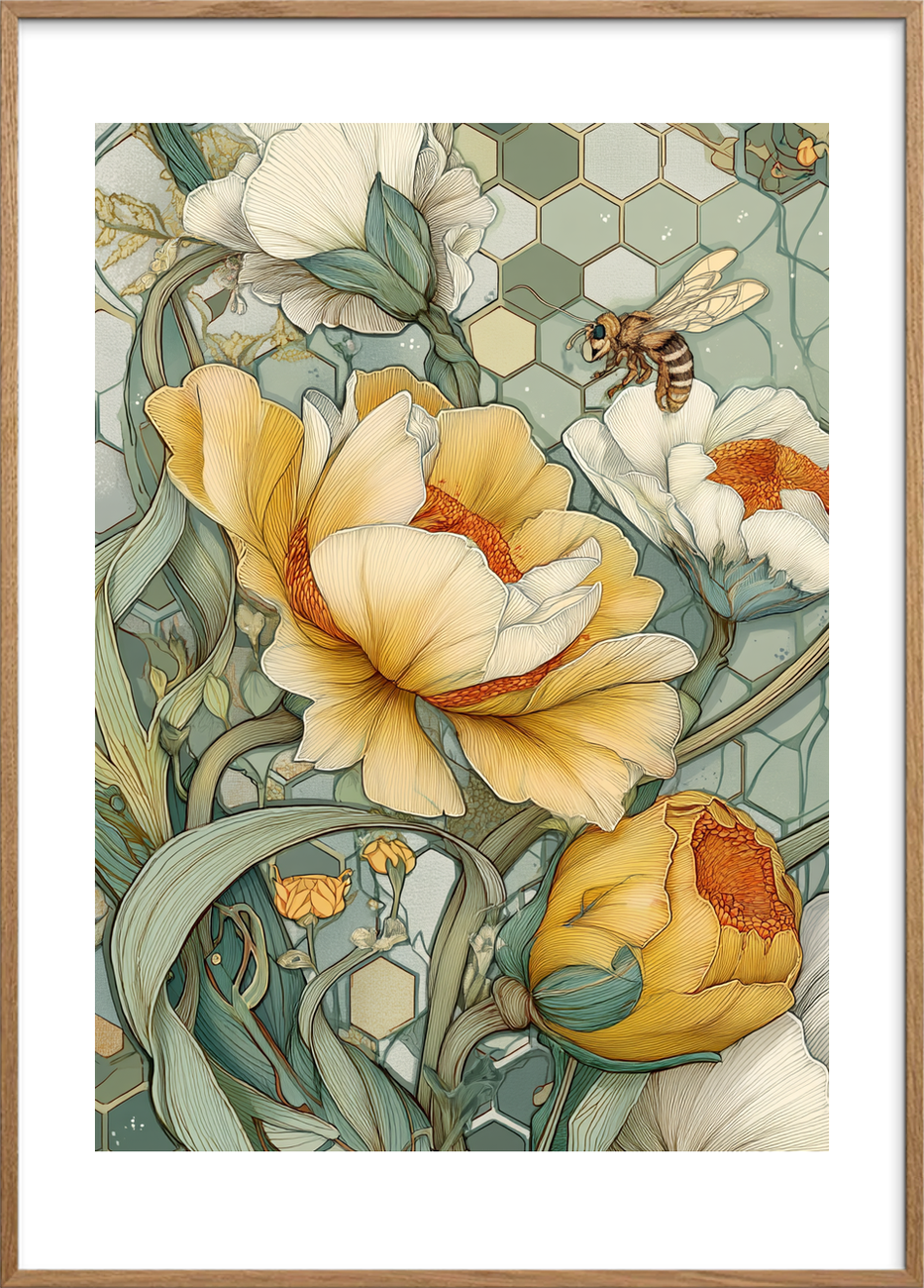 Summen af gyldent silke - Oak Frame, With White Border