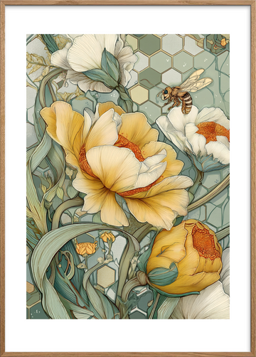 Summen af gyldent silke - Oak Frame, With White Border