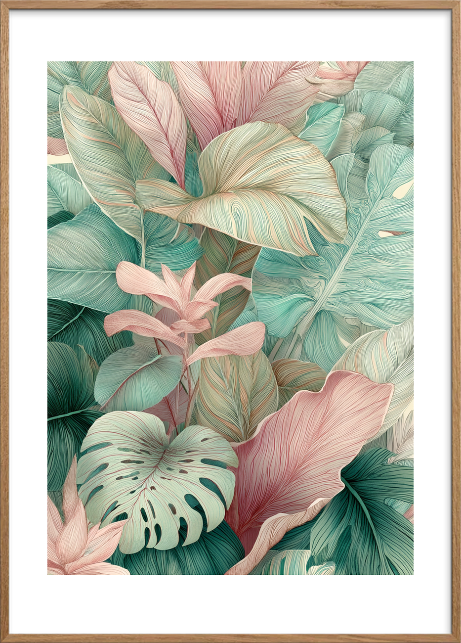 Hvisken af tropisk løv - Oak Frame, With White Border