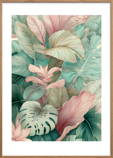 Hvisken af tropisk løv - Oak Frame, With White Border