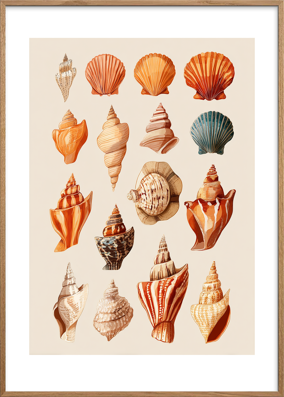 Havets hvisken i skaller - Oak Frame, With White Border