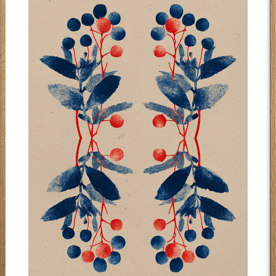 Smagen af blå bær - Oak Frame, With White Border