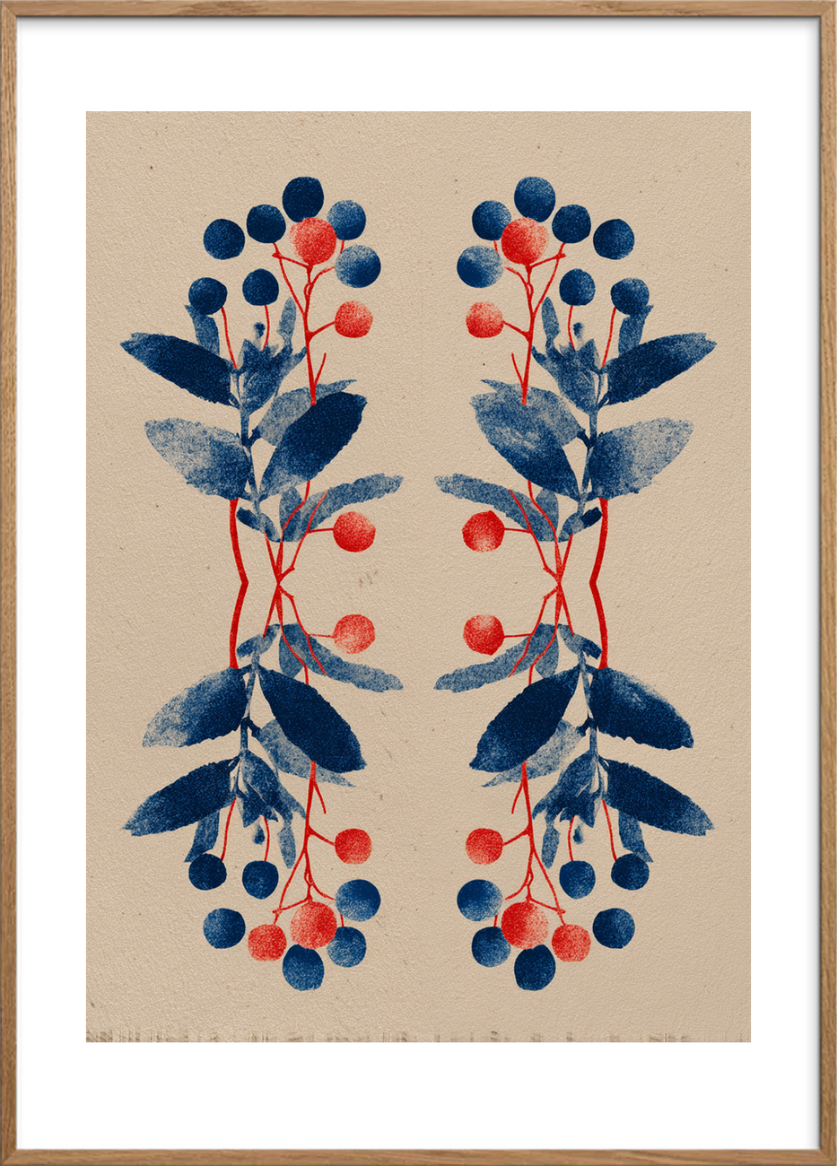 Smagen af blå bær - Oak Frame, With White Border