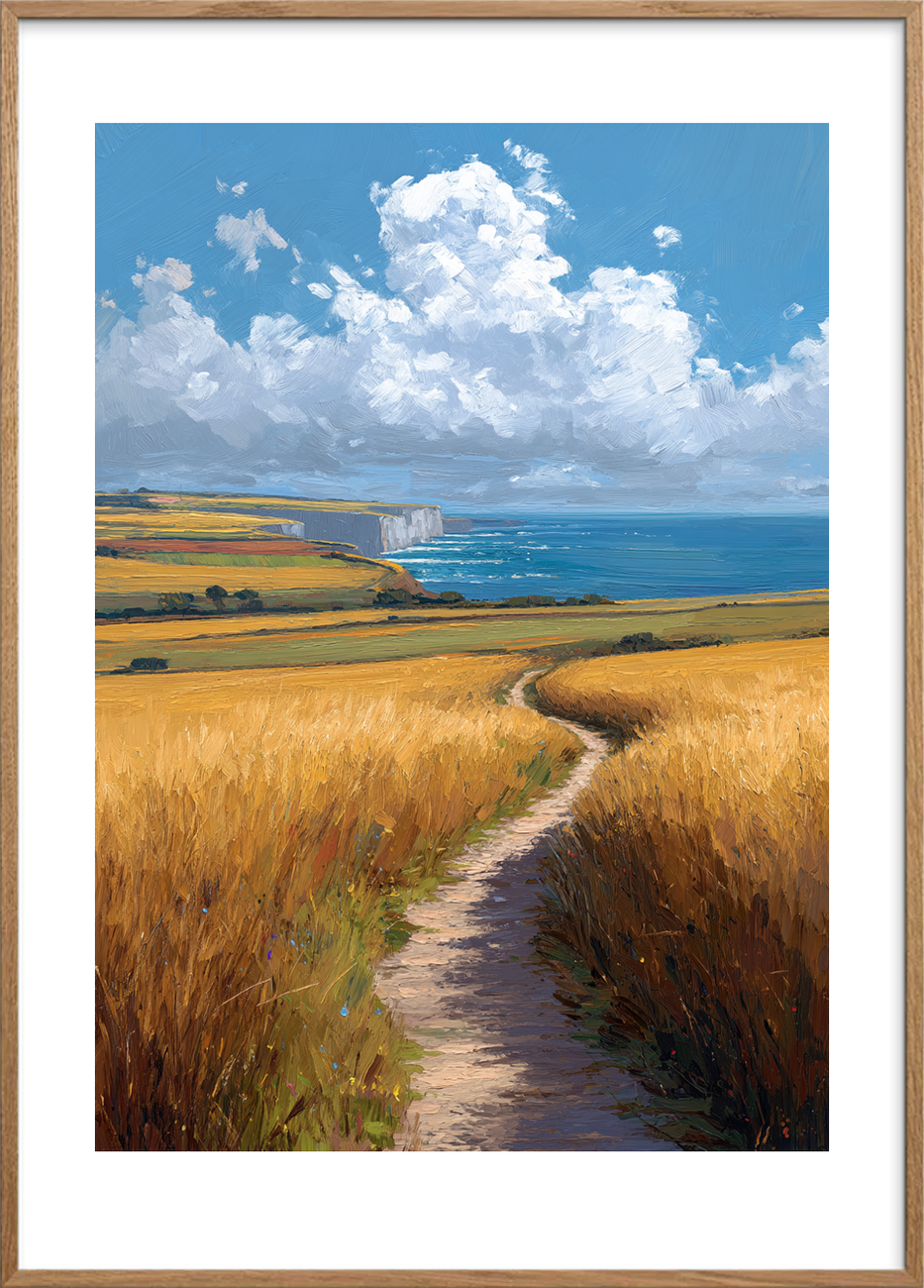 Havets hvisken langs stien - Oak Frame, With White Border